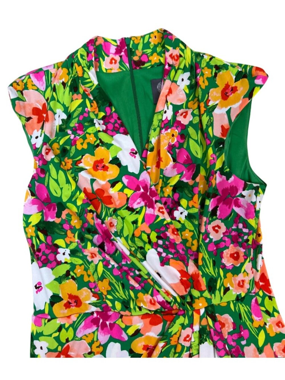 Vince Camuto Faux Wrap Sheath Dress Size 8 Floral Green Pink Spring Summer Boho - Picture 9 of 14